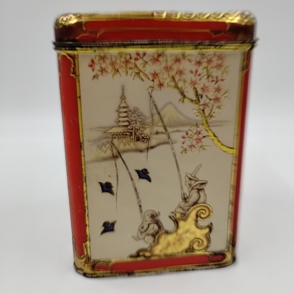 Chinese Oriental  Design Tin Hinged Box  / Made in Holland Lithograph Vintage - Picture 4 of 13